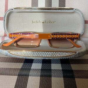 Judith Lieber Handmade In Italy Crystal Encrusted Arms Tinted Lenses